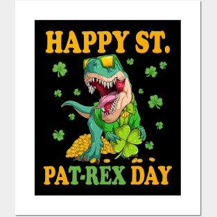 Happy St Pat Rex Day Lucky T-Rex Dinosaur St Patricks Day Posters and Art